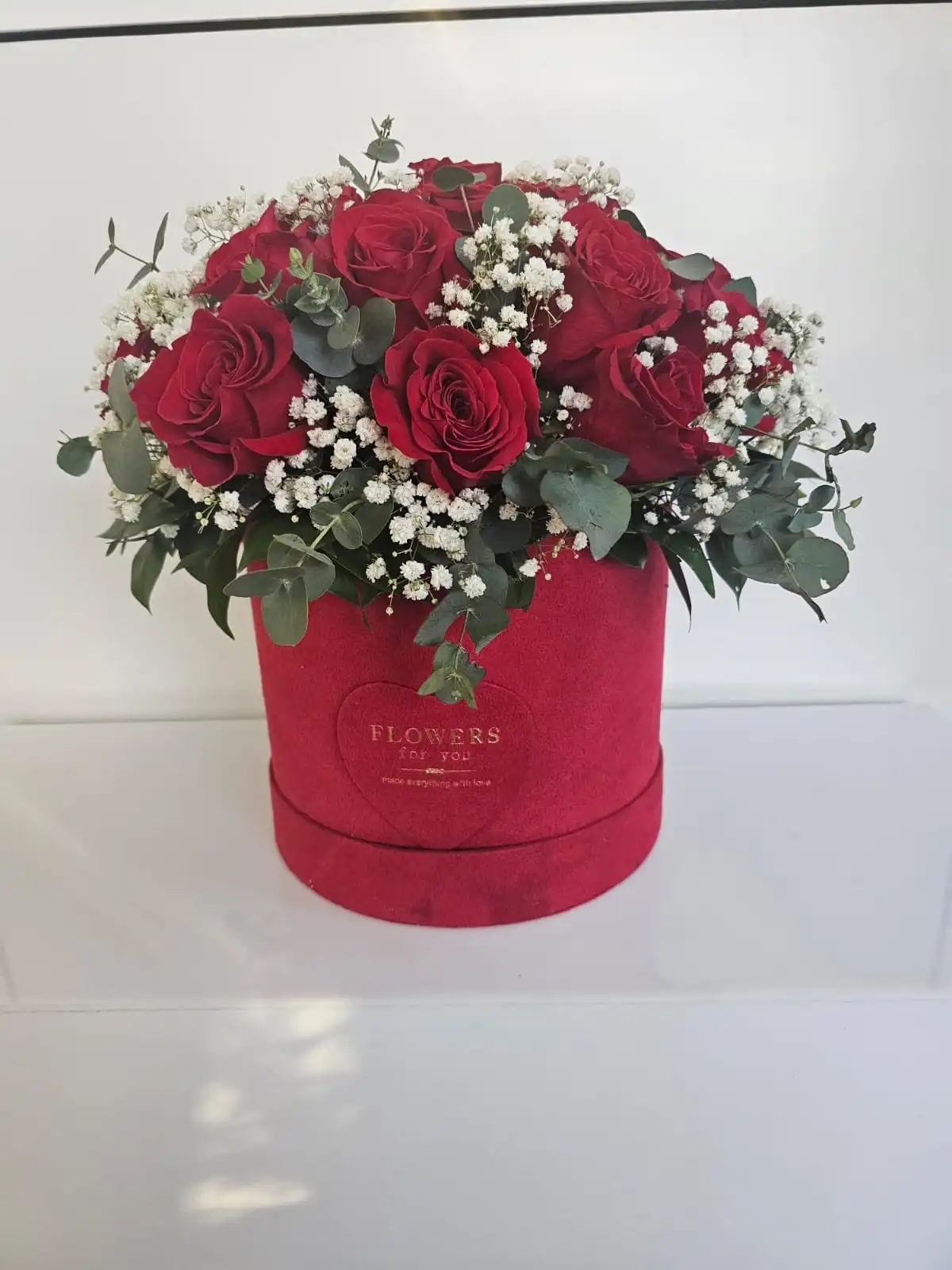 Floral arrangement in a flower box.