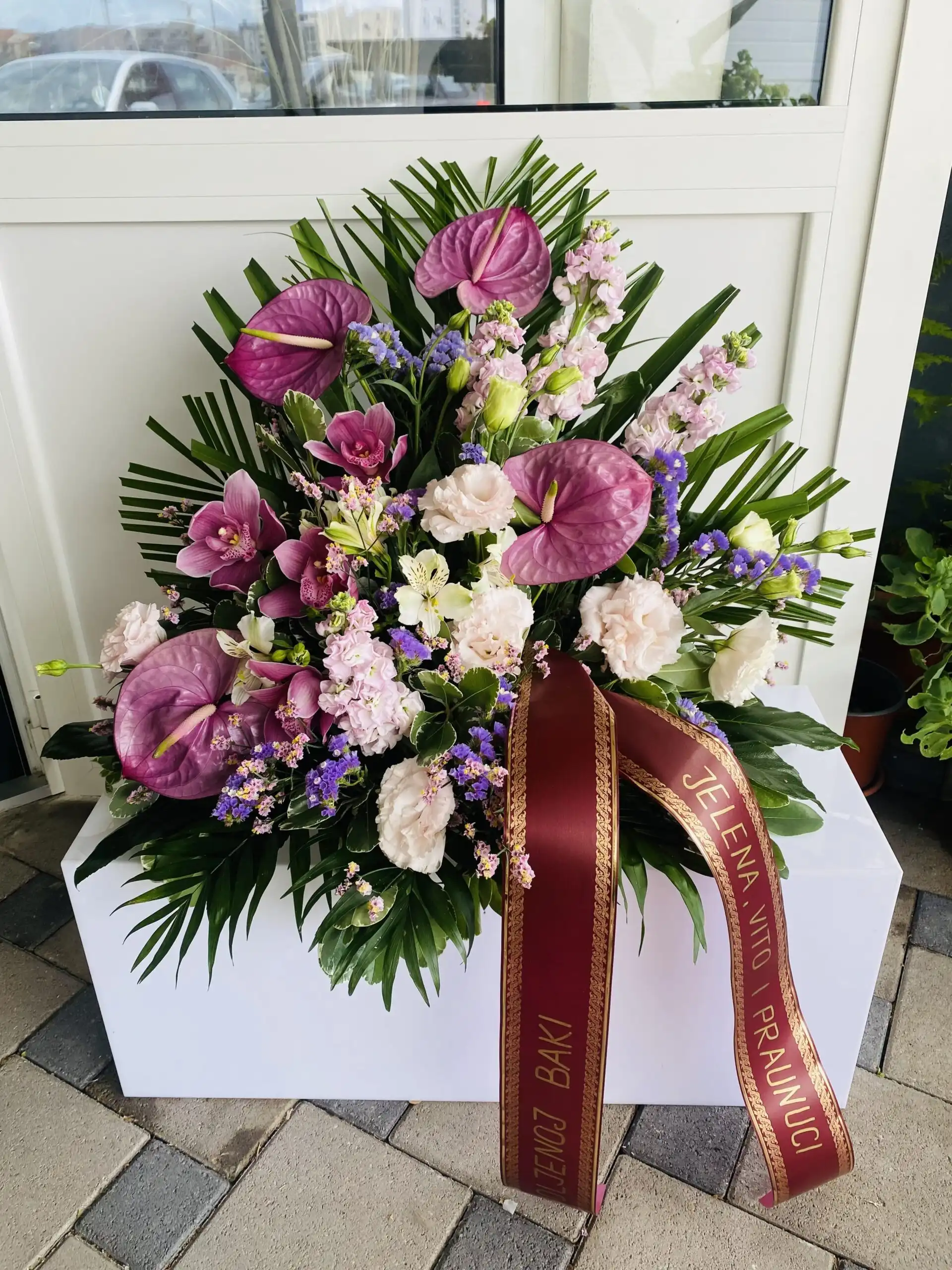 Floral arrangement carefully composed for an occasion.