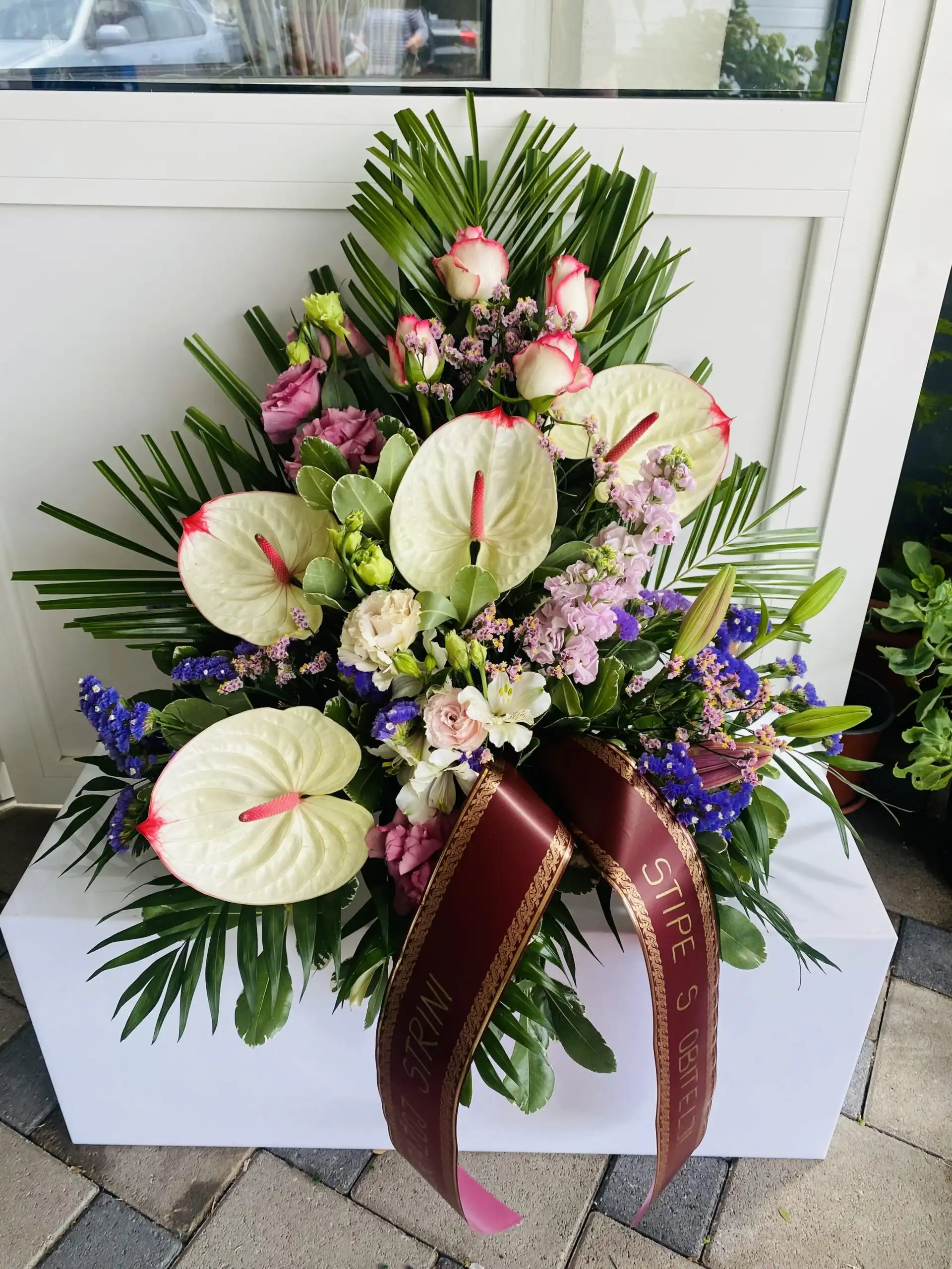 Floral arrangement carefully composed for an occasion.