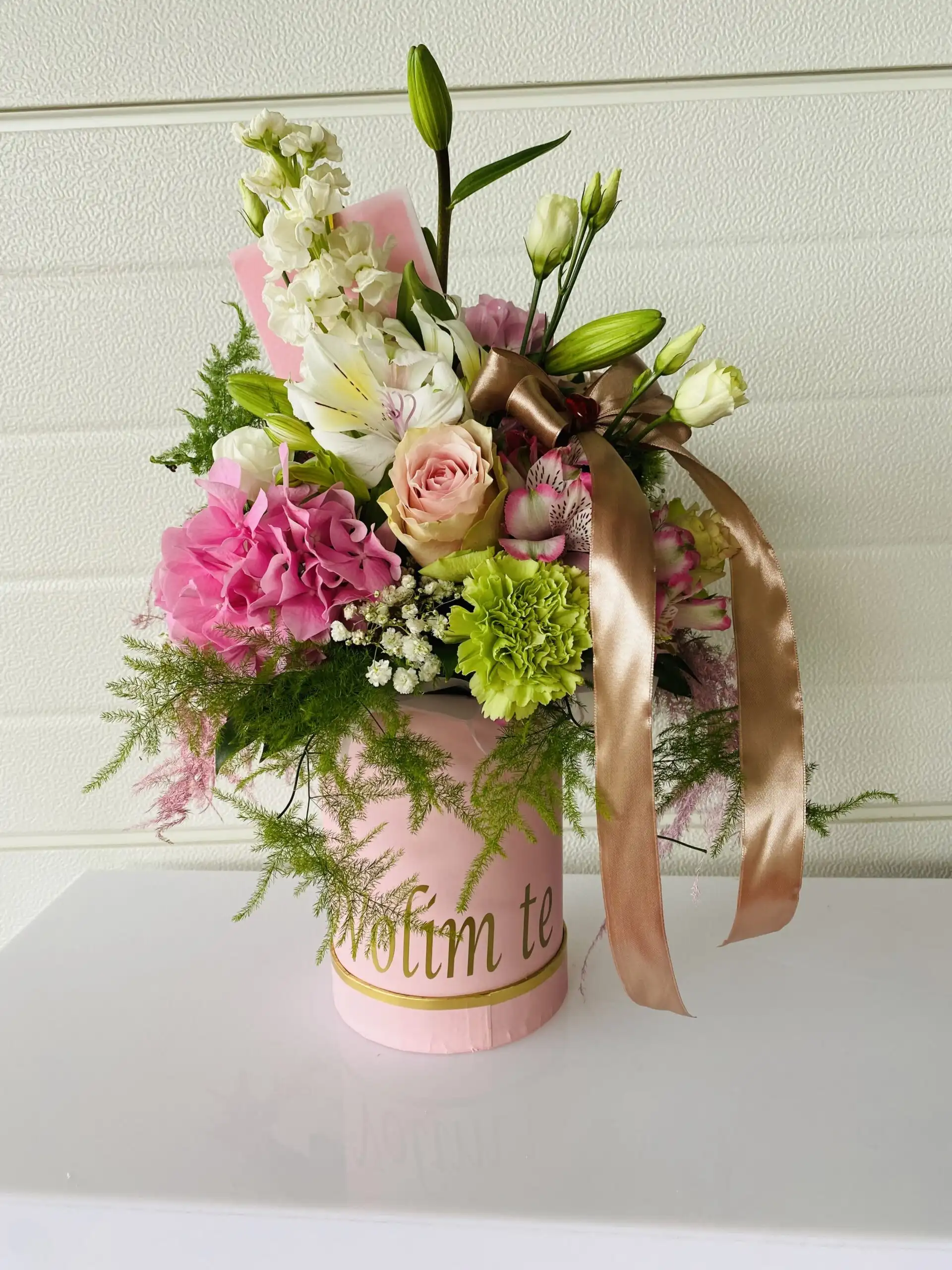 Floral arrangement in a flower box.